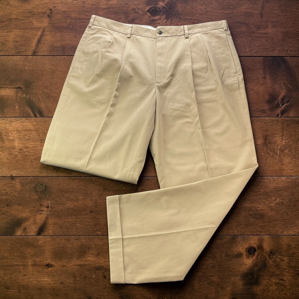 Brooks Brothers 346 Advantage Chino Elliot Khaki Pleated Pants Mens 42x30 Cuffed